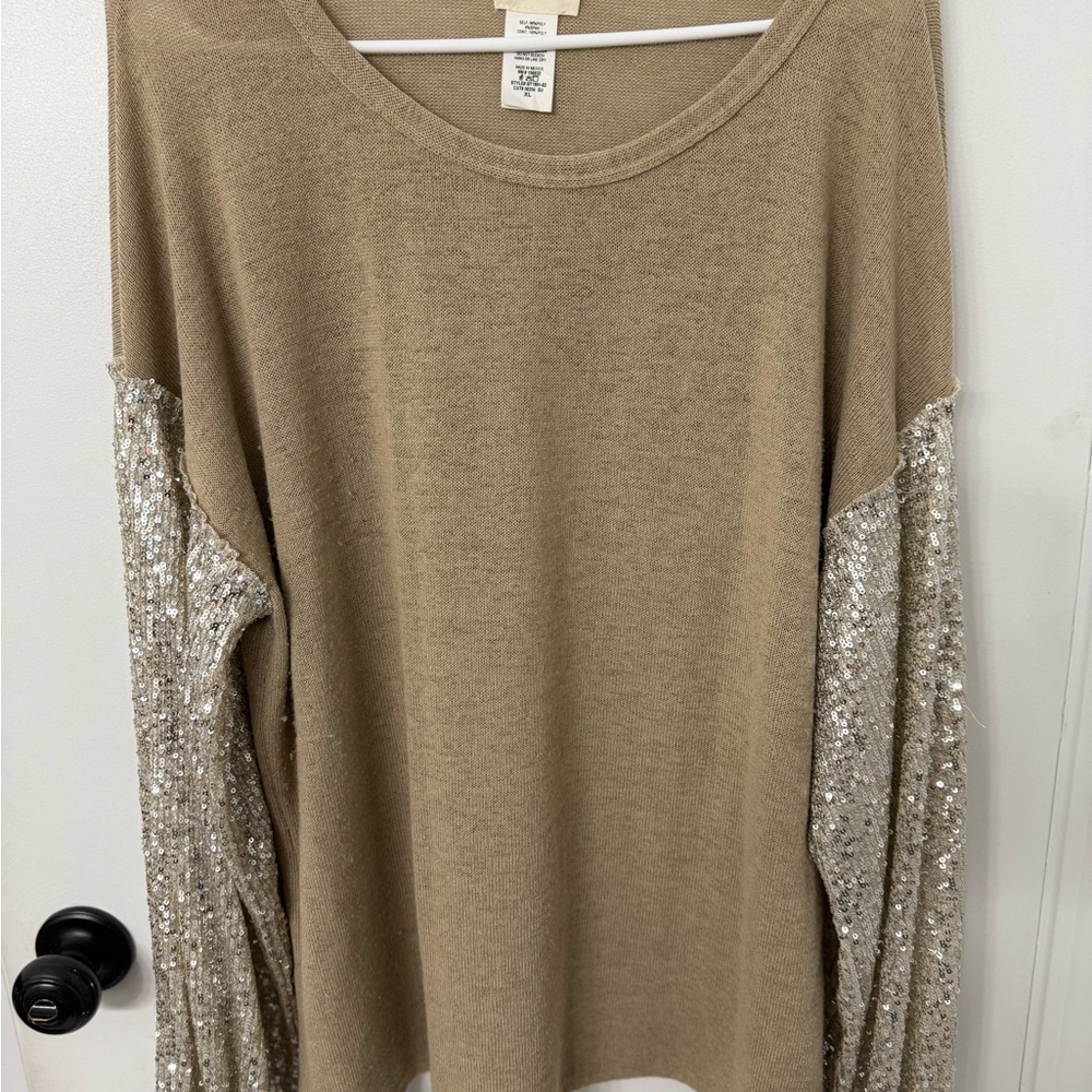 BiBi Brown Sequin Blouse with Long Sleeves